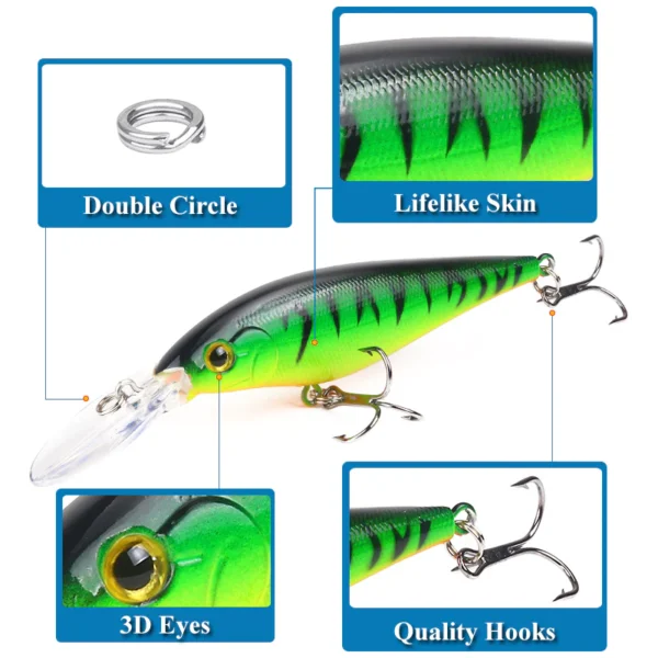 Long Tongue 11cm95g Fishing Lures Hard Baits 3D Eyes Minnow Lure with Treble Hook Swimbait Fishing Bait Sinking Lure for Bass Trout Walleye Redfish Saltwater Freshwater