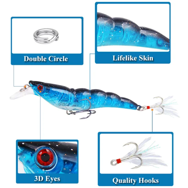 Feather Shrimp Fishing Lure 136g95cm 1pc Random Color Sinking Plastic Artificial Shrimp Perch Hart Bait with Blood Tank Hook