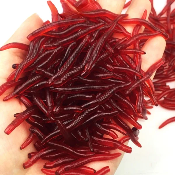 100 Pieces Lifelike Fishy Smell Red Worms Soft Bait Simulation Earthworm Carp Bass Fishing Lures Artificial Silicone