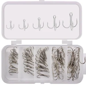 50pcs Per Box Mixed Size Barbed Fishing Treble Hook Set 4 6 8 10 Carp Steel Jig Hooks Ice Sea Fishing Round Bend Pesca Hooks