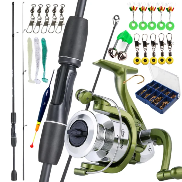 Spinning Fishing Rod Carbon Fiber 2 Section and Fishing Reel with Bait