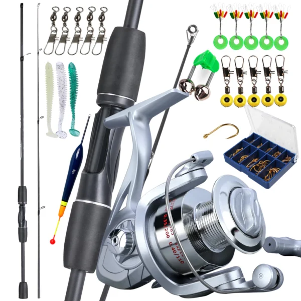 Spinning Fishing Rod Carbon Fiber 2 Section and Fishing Reel with Bait