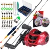 Set Casting Fishing Rod M Power Portable Ultralight Wood Handle and Baitcasting Fishing Reel High Speed Anti Corrosion Casting Reel 8KG Max Drag