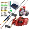 Set Casting Fishing Rod M Power Portable Ultralight Wood Handle and Baitcasting Fishing Reel High Speed Anti Corrosion Casting Reel 8KG Max Drag