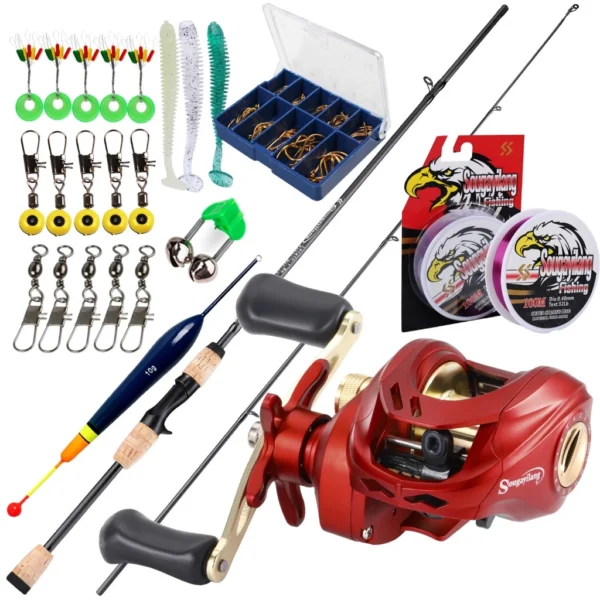 Set Casting Fishing Rod M Power Portable Ultralight Wood Handle and Baitcasting Fishing Reel High Speed Anti Corrosion Casting Reel 8KG Max Drag