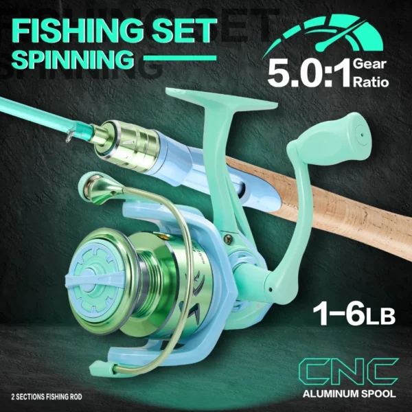 Full Set Spinning Fishing Rod Carbon Fiber 2 Section and Fishing Reel 10003000 Series