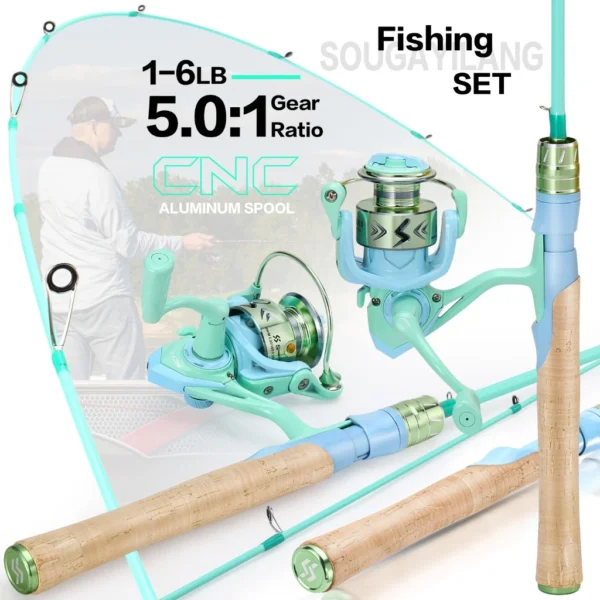 Full Set Spinning Fishing Rod Carbon Fiber 2 Section and Fishing Reel 10003000 Series