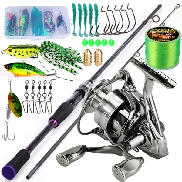 Full Set Spinning Fishing Rod M Power Carbon with Spinning Fishing Reel PowerDouble Handle For Freshwater Max Drag 20kg