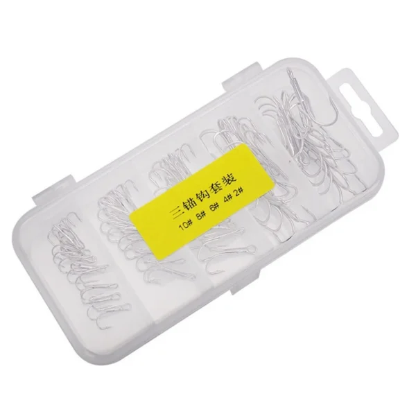 50pcs Per Box Mixed Size Barbed Fishing Treble Hook Set 4 6 8 10 Carp Steel Jig Hooks Ice Sea Fishing Round Bend Pesca Hooks