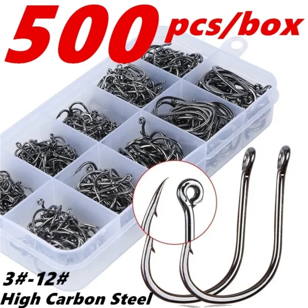500 Pieces Set Strong Carbon Steel No 312 Fishing Hooks  Single Circle Fishing Hook Fly Fishing Jip Barbed Carp Hooks Sea Tackle Accessories