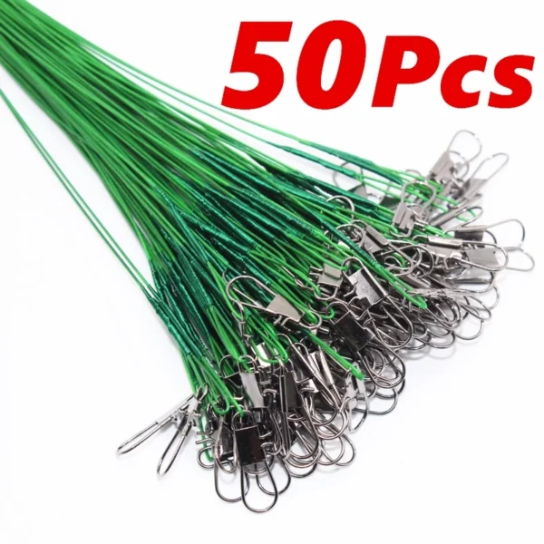 50 Pcs Steel Fishing Line Steel Wire Leader With Swivel Fishing Accessory Lead Core Leash Fishing Leader Wire Tackle Pesca