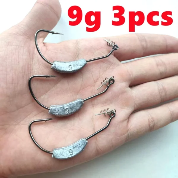 3Pcs Set New Design Lead Weighted Barbed Crank Hook With Twist Lock Fishing Accessories of Soft Lure Hook 25g7g9g
