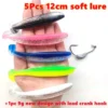 5Pcs Big Size Soft Paddle Tail Bait Fishing Lures and 1Pc Lead Weighted Barbed Crank Hook With Twist Lock