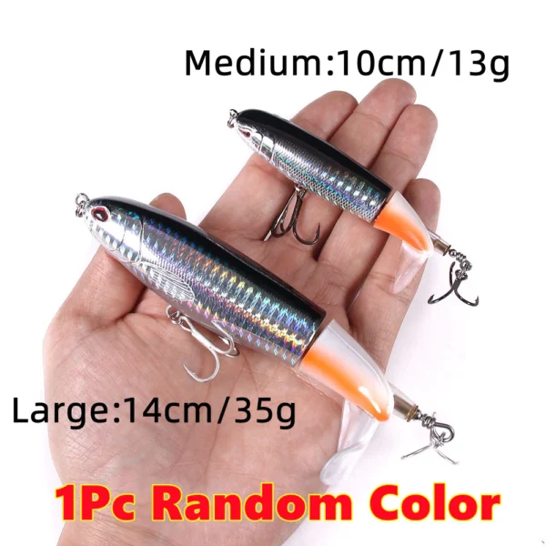 1Pc Random Color Topwater Fishing Lure With High Speed Rotating Tail Popper 13g35g Floating Lure Sea Fishing Lure Hard Bait Floating Water Pencil Bait Fishing Gear