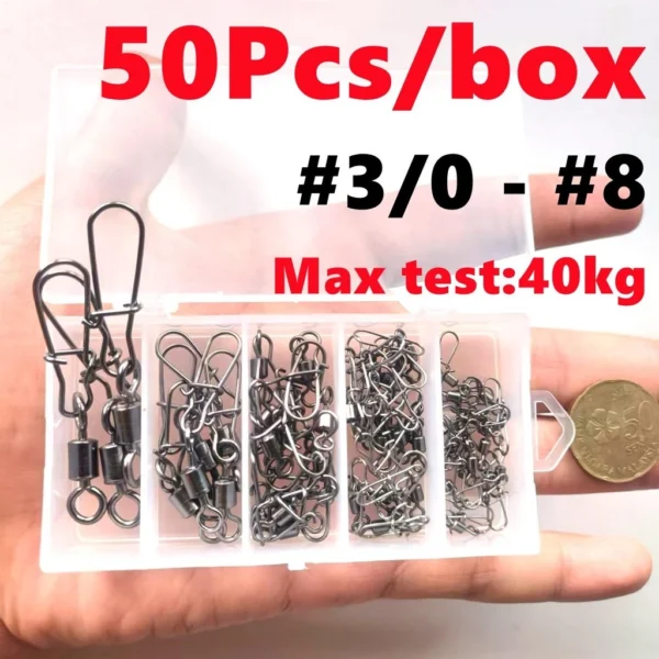 50PCS Strong Fishing Connector Pin Bearing Rolling Swivel Stainless Steel Fishing Accessories Fishing Tackle