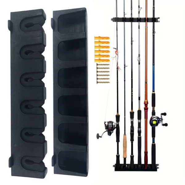 EasyInstall Fishing Rod Rack 6 slots Fishing Rod Holder Wall Mounted Fishing Pole Storage Holder Rack Fishing Tackle